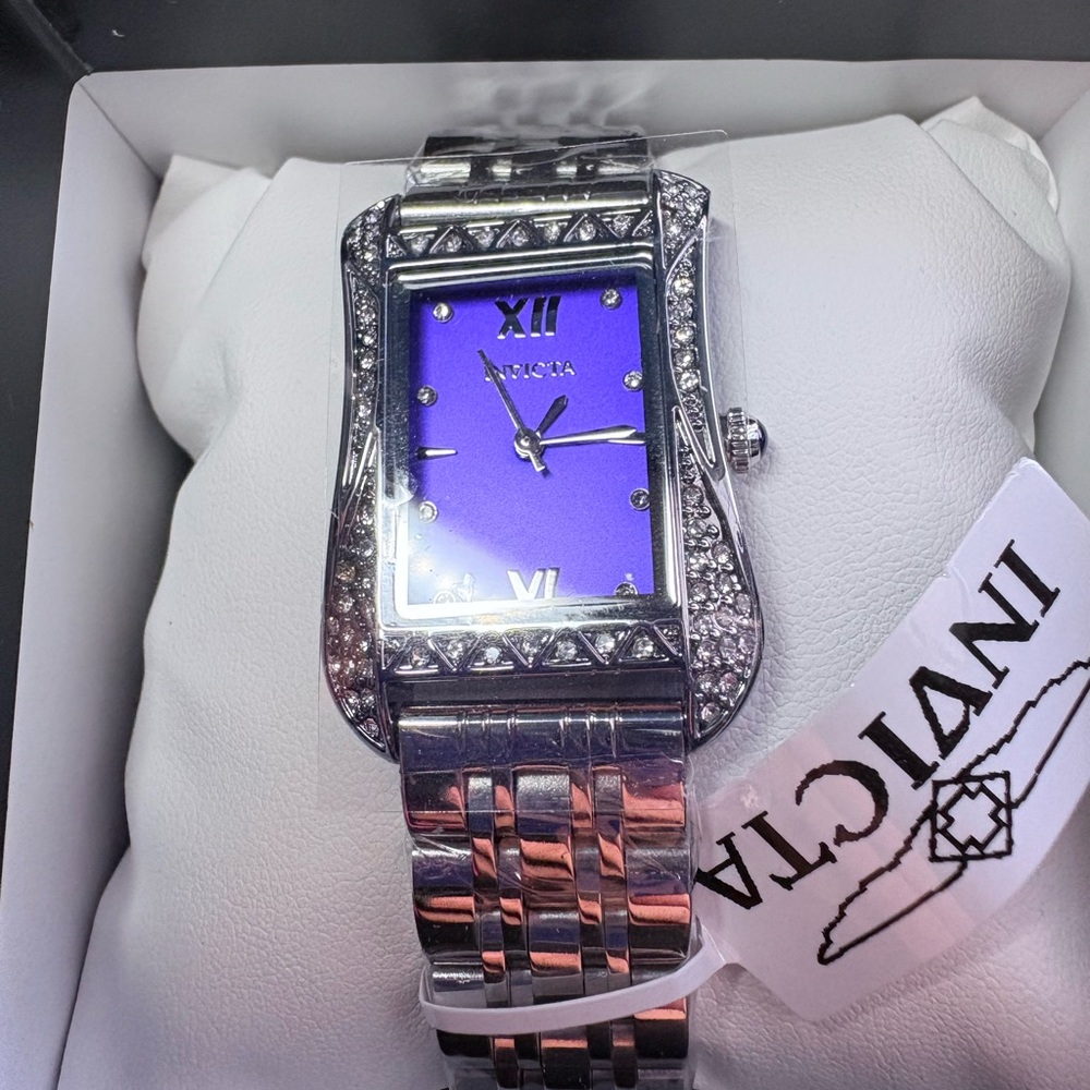 INVICTA Silver Watch with Purple Dial and Crystal Accents